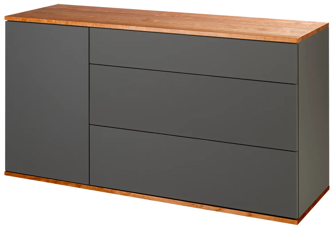 Sideboard als Geschirrschrank Black Cherry und Graphit matt mit lackiertem Korpus